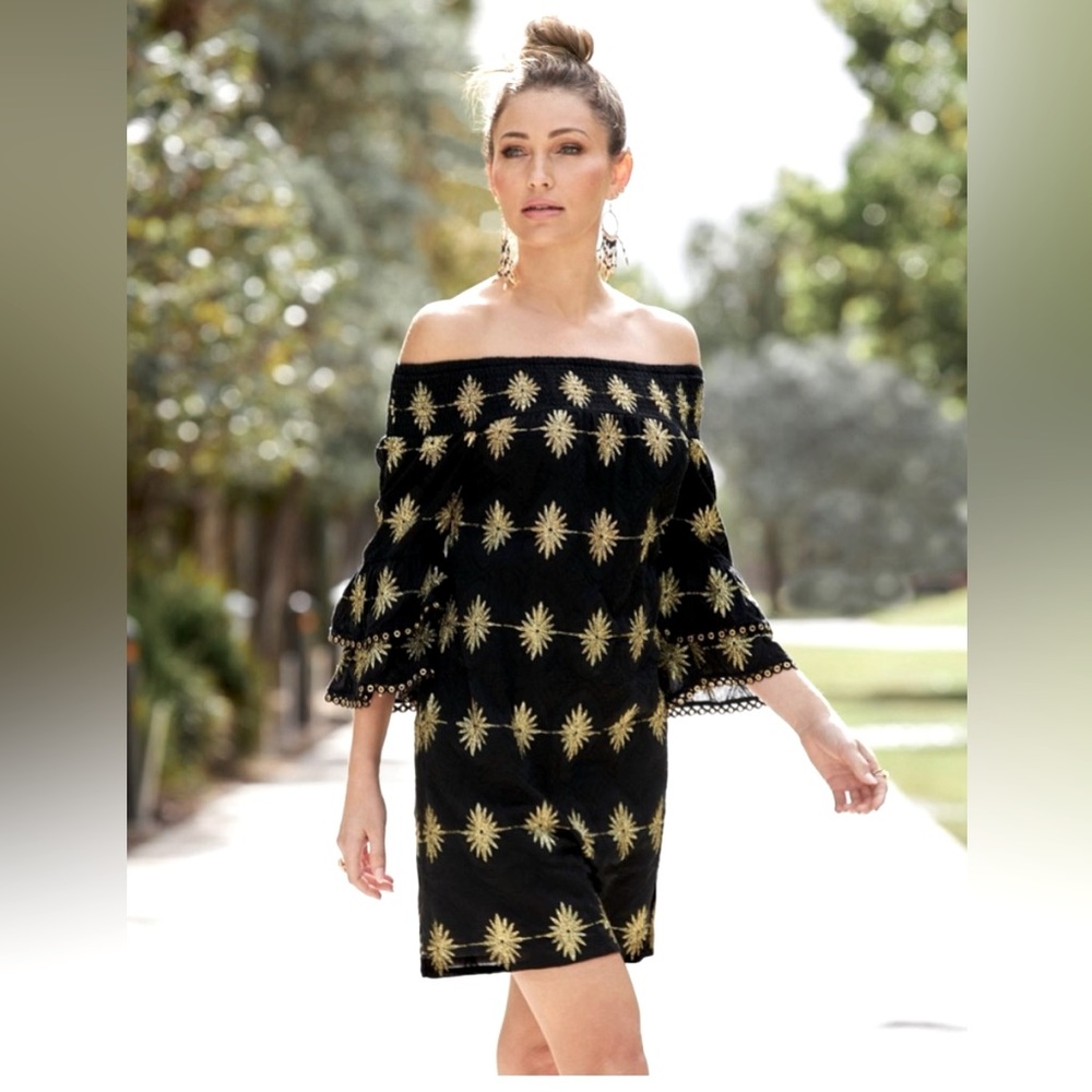 👀Boston Proper shift dress with smocked off-the-shoulder neckline Size Large
